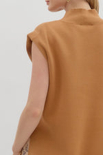 Mock Neck Muscle Tee Sweater - Camel