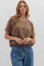 Adjustable Drawstring Short Sleeve - Coffee