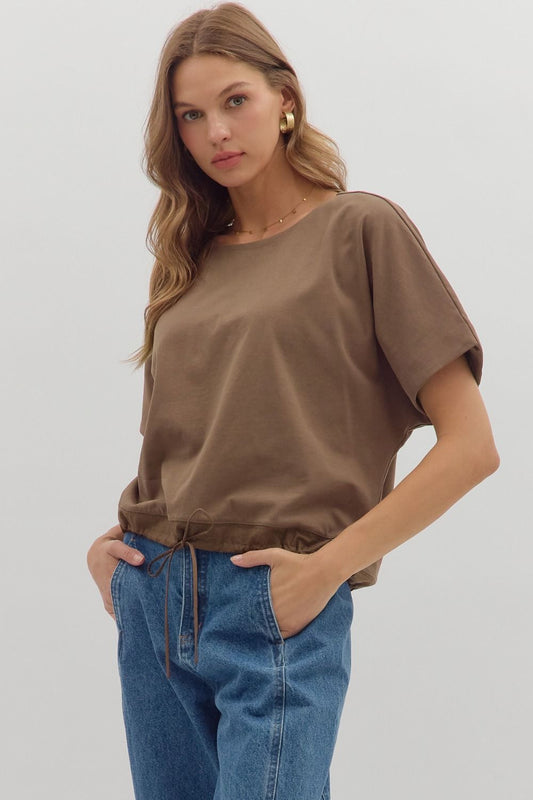 Adjustable Drawstring Short Sleeve - Coffee