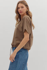 Adjustable Drawstring Short Sleeve - Coffee