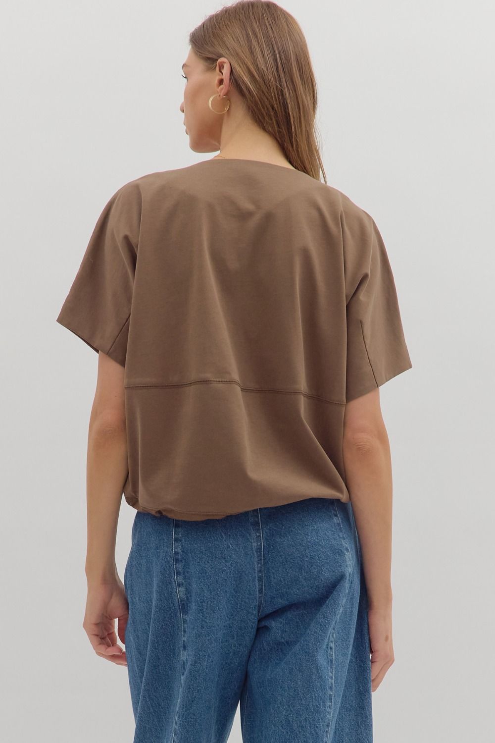 Adjustable Drawstring Short Sleeve - Coffee