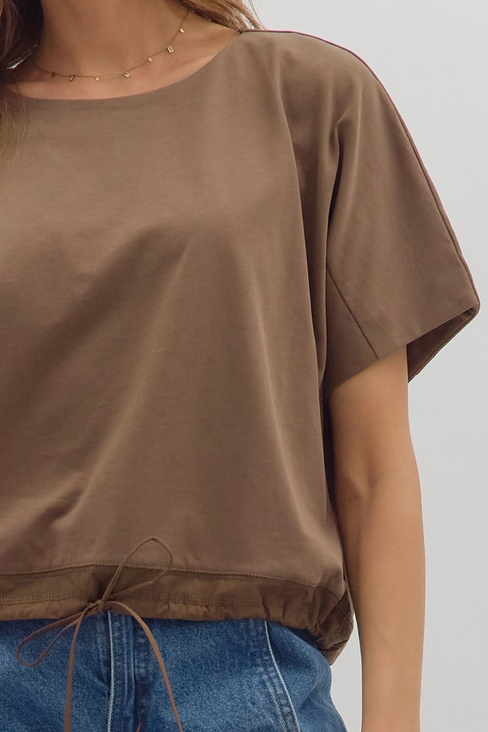 Adjustable Drawstring Short Sleeve - Coffee