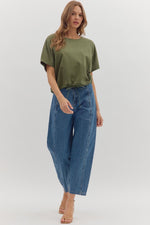 Adjustable Drawstring Short Sleeve - Olive