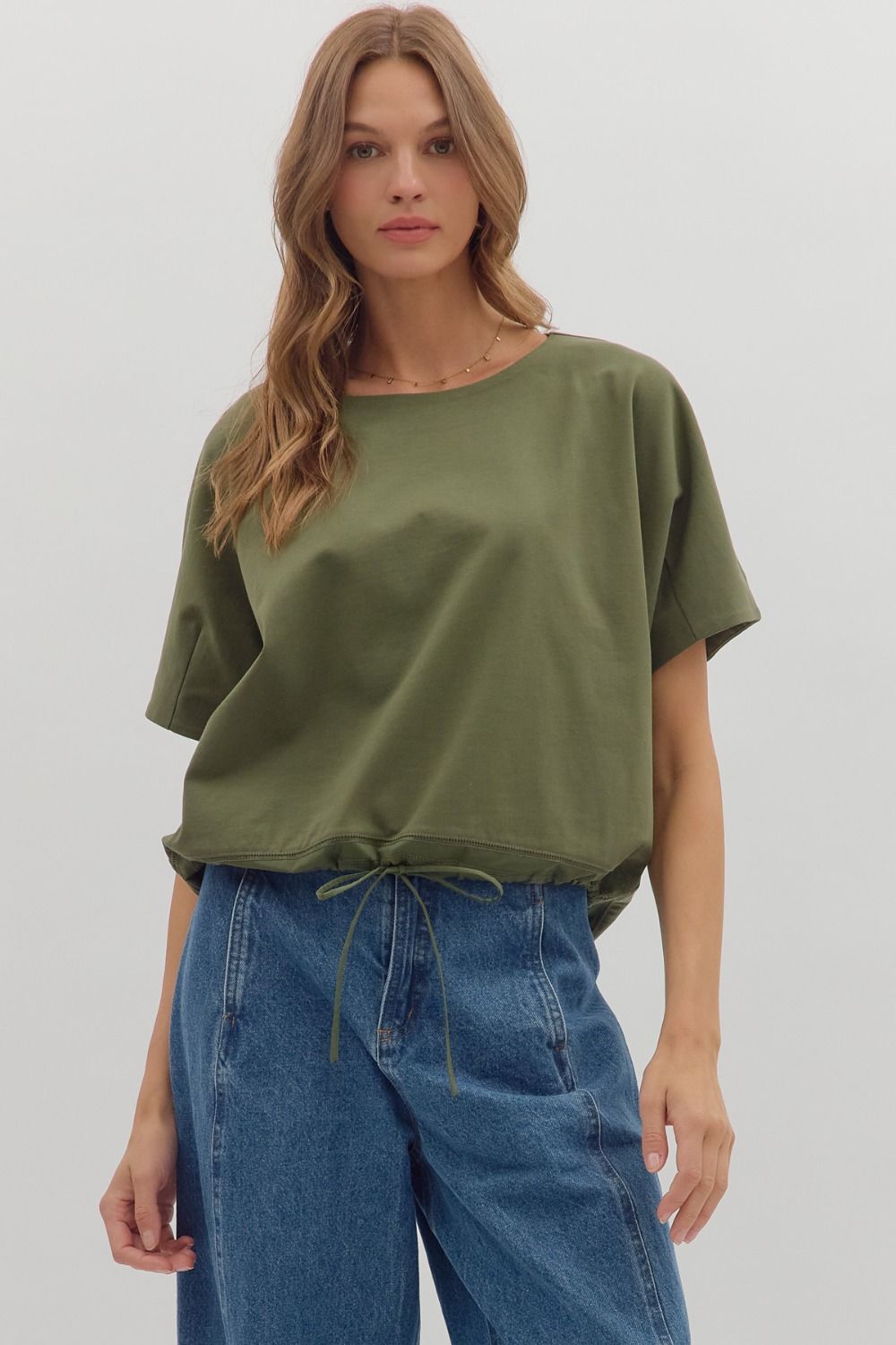 Adjustable Drawstring Short Sleeve - Olive
