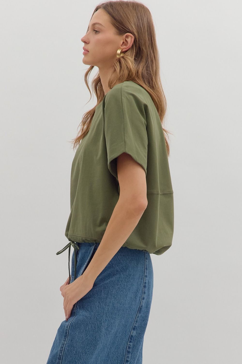 Adjustable Drawstring Short Sleeve - Olive