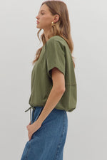 Adjustable Drawstring Short Sleeve - Olive