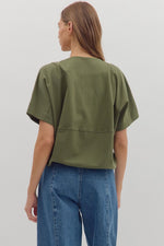 Adjustable Drawstring Short Sleeve - Olive