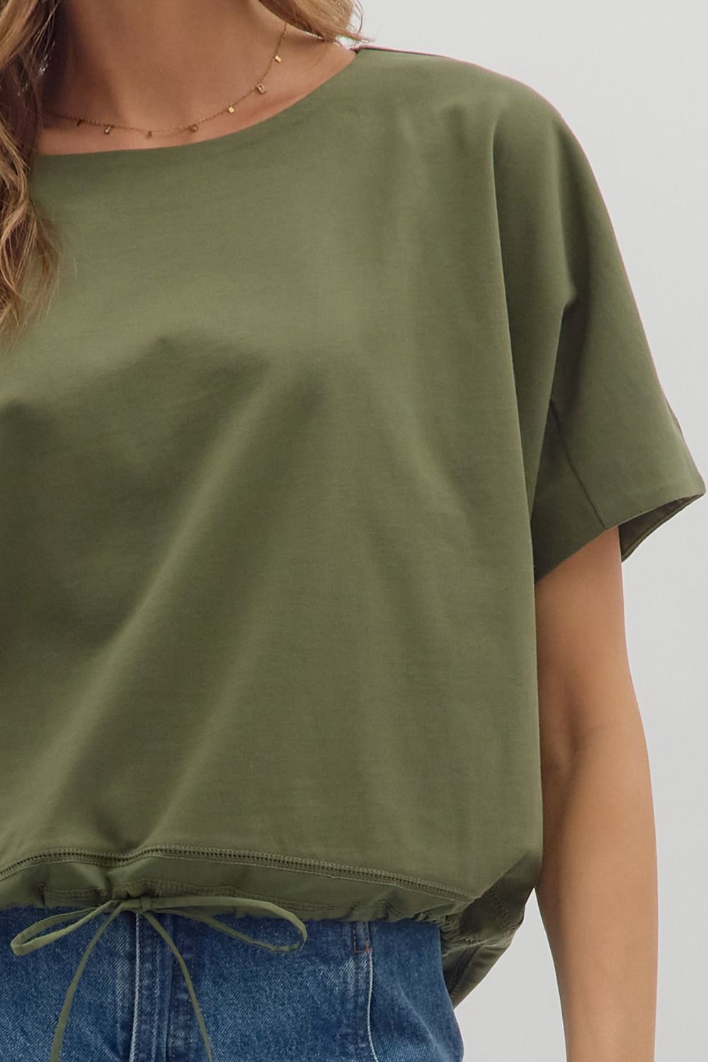 Adjustable Drawstring Short Sleeve - Olive