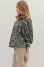 Midnight 3/4 Sleeve Half Zip Floral Top