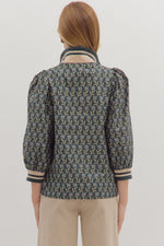 Midnight 3/4 Sleeve Half Zip Floral Top