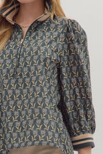 Midnight 3/4 Sleeve Half Zip Floral Top