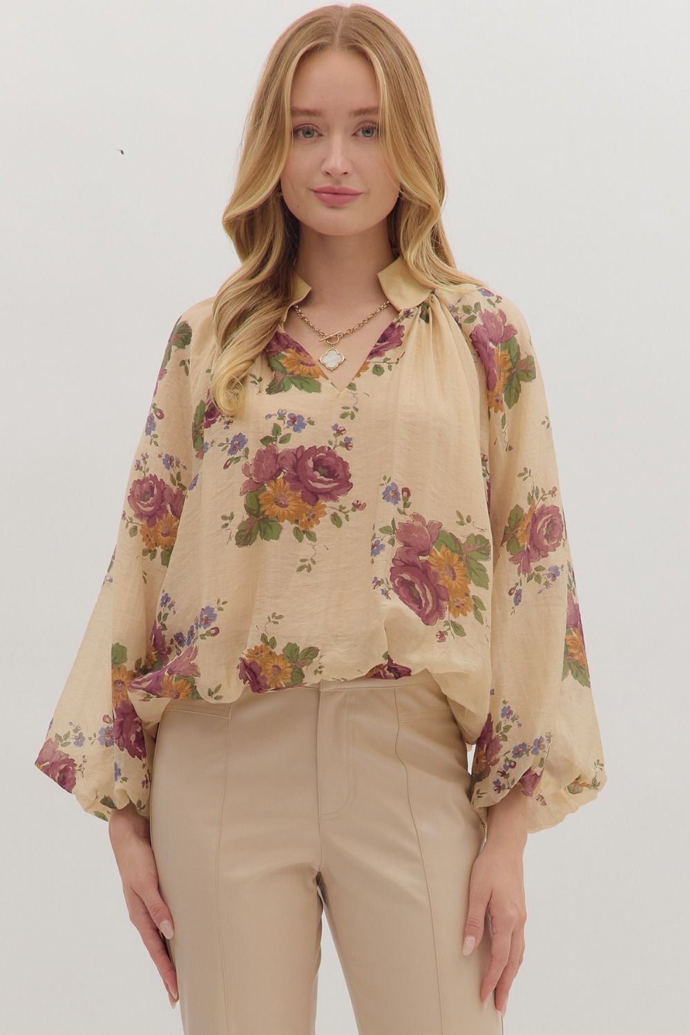 Floral Whispers Puff Long Sleeve - Ecru