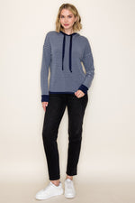 Striped French Terry Hoodie Top - Navy