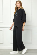 Soft Hooded Top With Satin Tie Detail - Black