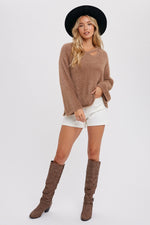 Mocha Strappy Front Fuzzy Sweater