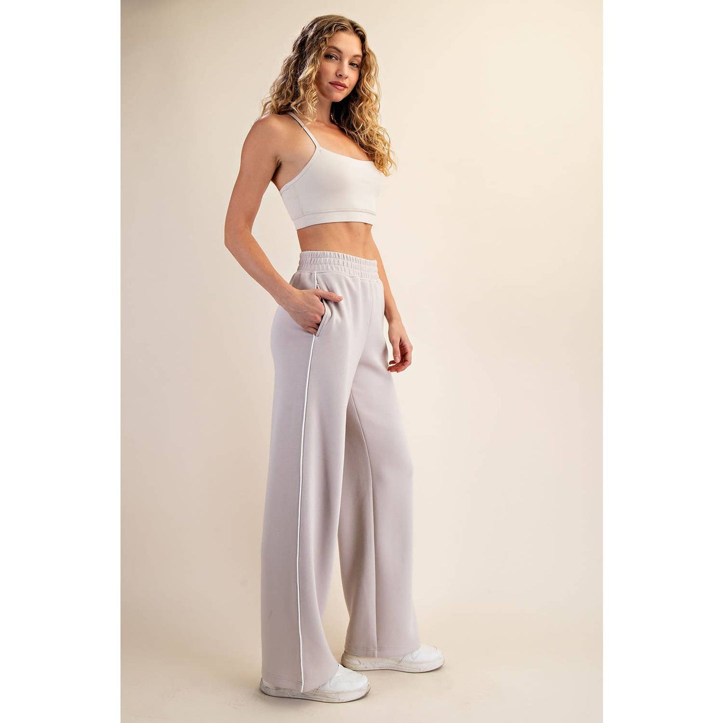 Modal Scuba Piping Straight Pant - Mocha Cream