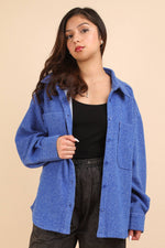 Oversized Cozy Button Down Shacket - Blue