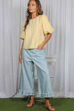 V-Back 2 Bow Accent Feminine Plaid Blouse Top - Yellow