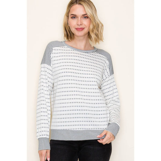 Dotted Line Knit Top - Ivory/Green