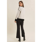 Soft Round Neck and Contrast Detail Sweater - Cream/Black