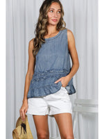 Washed Denim Ruffle Tank Top