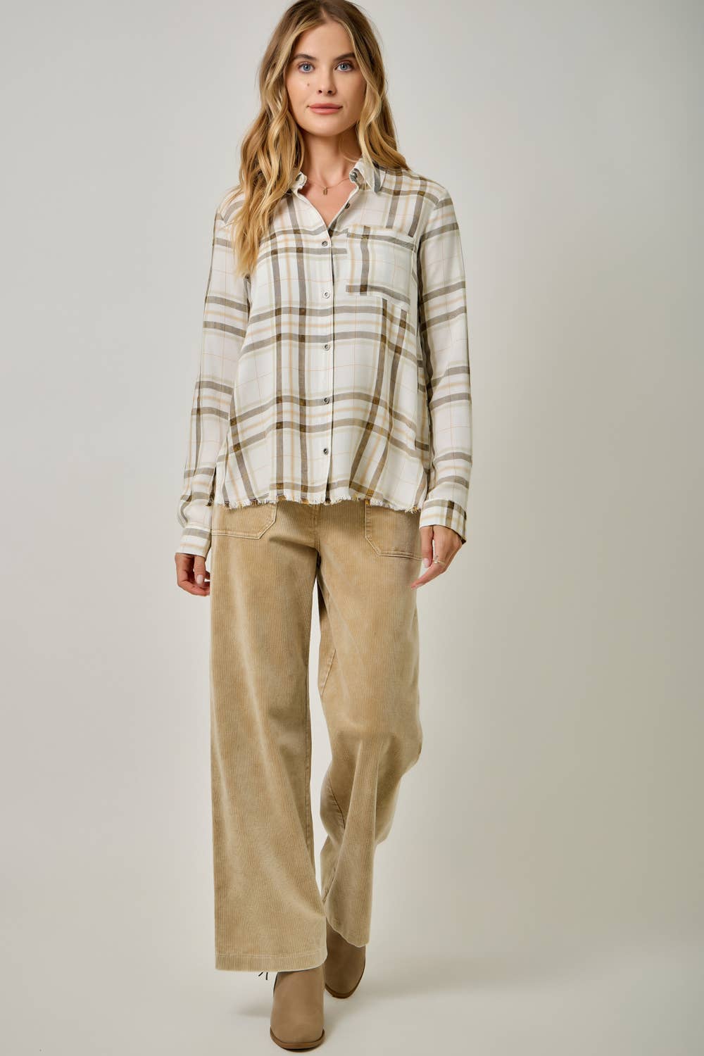 Washed Plaid Button Down Shirt: Vintage White
