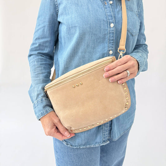 Sabrina Studded Suede Bum Bag - Oat