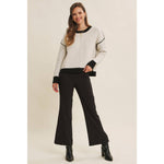 Soft Round Neck and Contrast Detail Sweater - Cream/Black