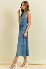 Midi Denim Dres with Tie Belt