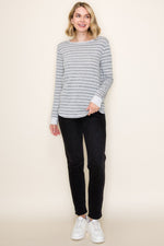 Textured Stripe Pullover Knit Top - Light Grey