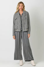 Stripe Bomber Jacket: Charcoal