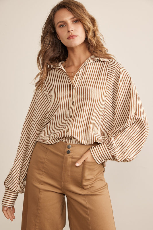 Voluminous Sleeve Stripe Button Down