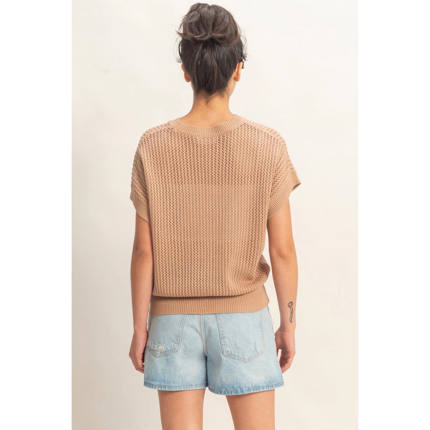 Open-Knit Dolman Sleeve Top - Dark Taupe