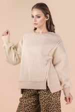 Oversized Casual Solid Fleece Top - Cream