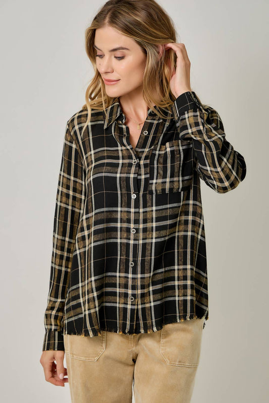 Washed Plaid Button Down Shirt: Washed Black