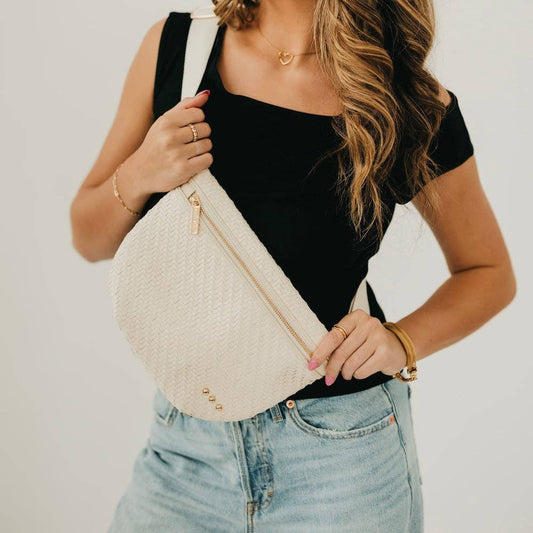 Diagonal Woven Westlyn Bum Bag Cream