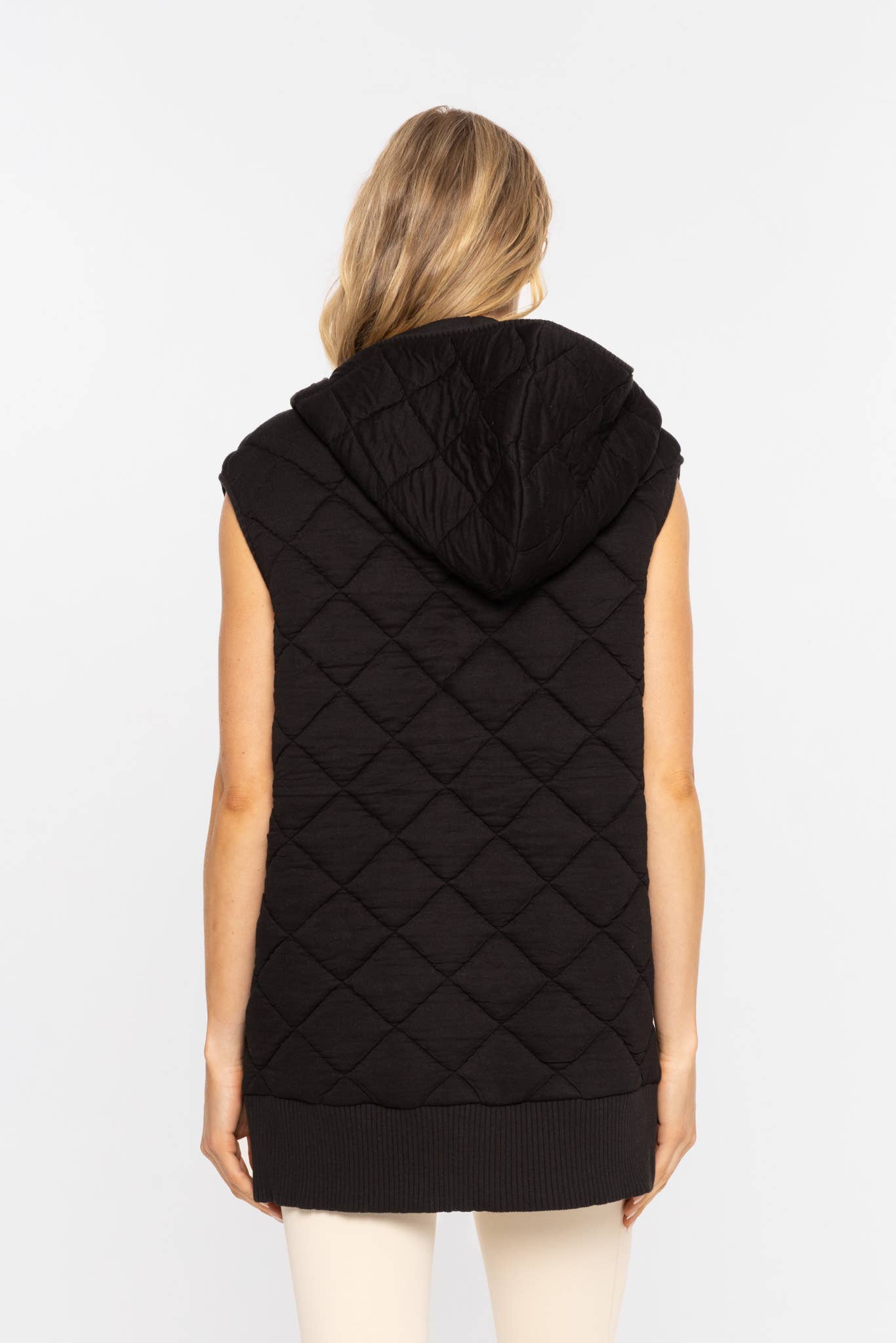 Oversized Quilted Fleece Vest with Hood