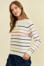 Multi Stripes Button Down Henry Neck Sweater