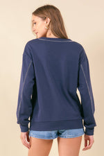 French Terry V-Neckline Oversized Sweatshirt - NAVY