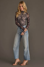 Gray & Cream Floral Mesh Top