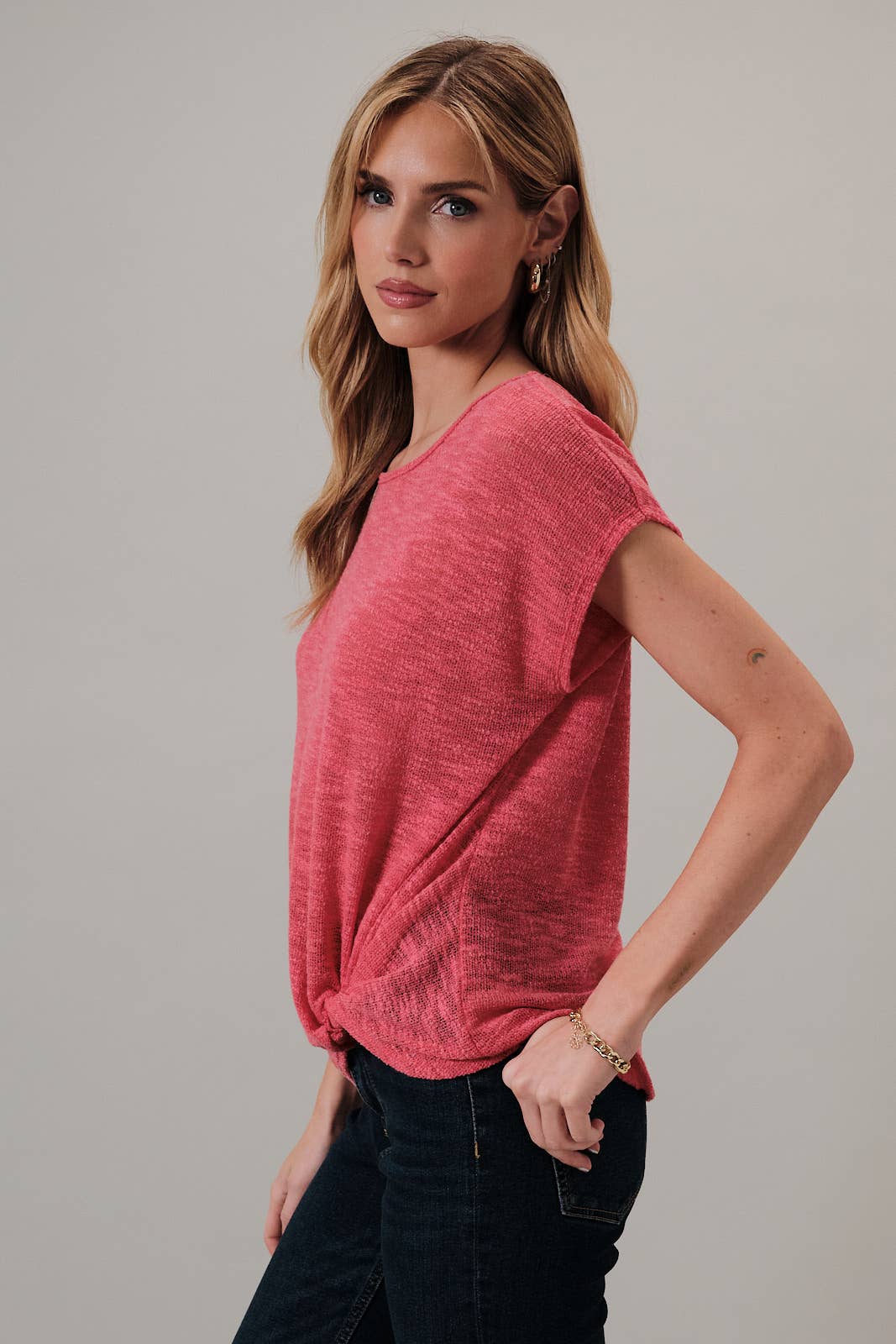 Short Sleeve Front Twist Top - Berry