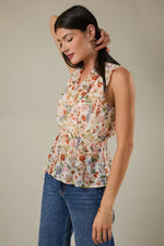 Floral Sleeveless Peplum Top - Ivory