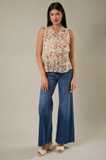 Floral Sleeveless Peplum Top - Ivory