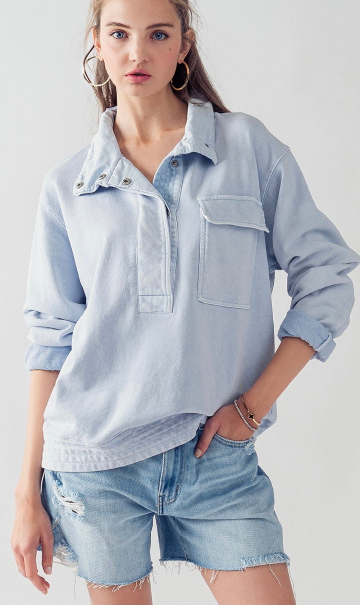 French Terry Washed Sweatshirt- Blue