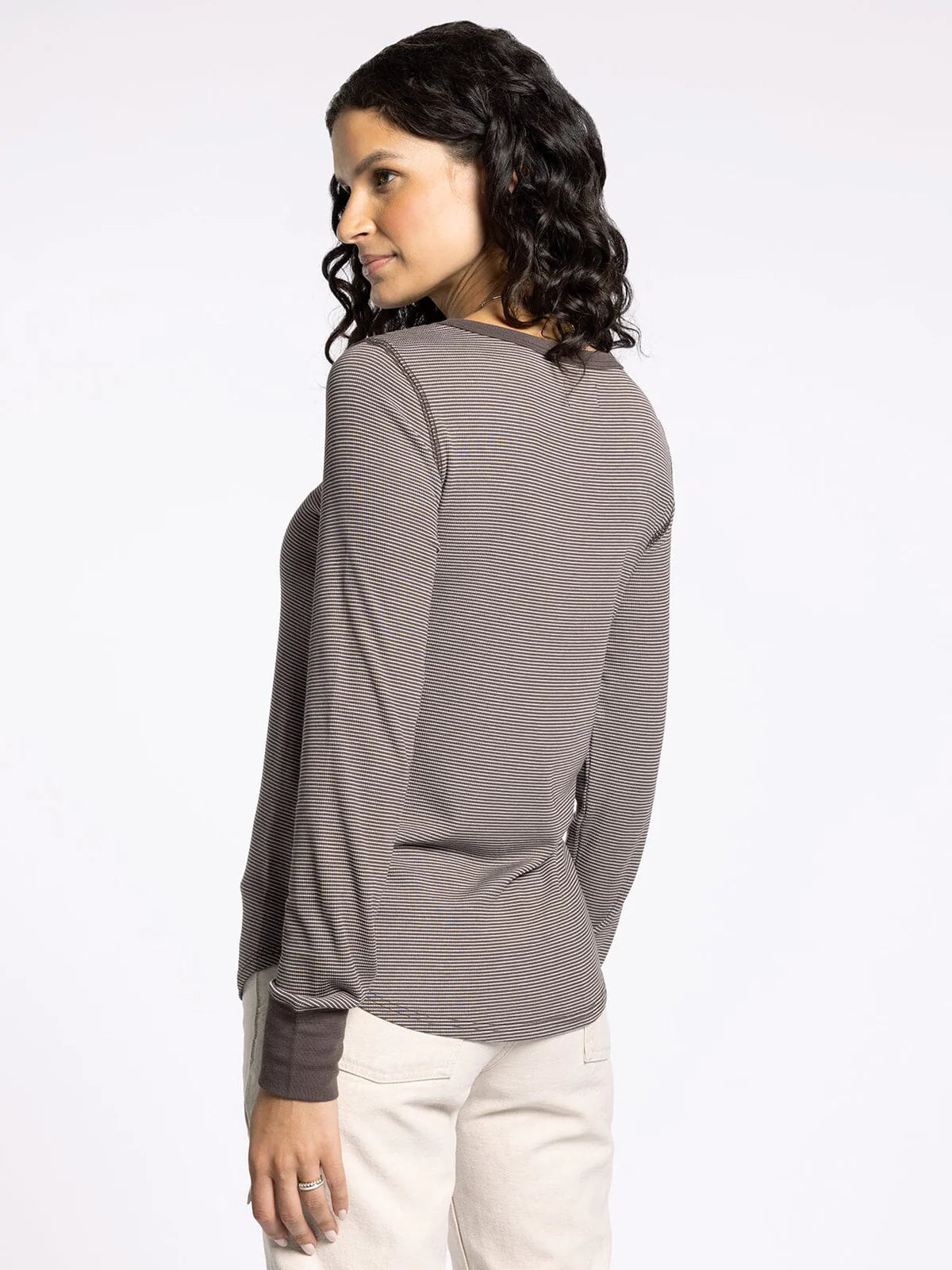 Stacy Long Sleeve - Coffee Ivory Stripe