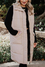 Tan Long Quilted Puffer Vest