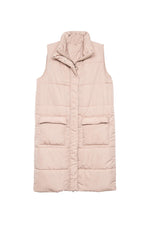 Tan Long Quilted Puffer Vest
